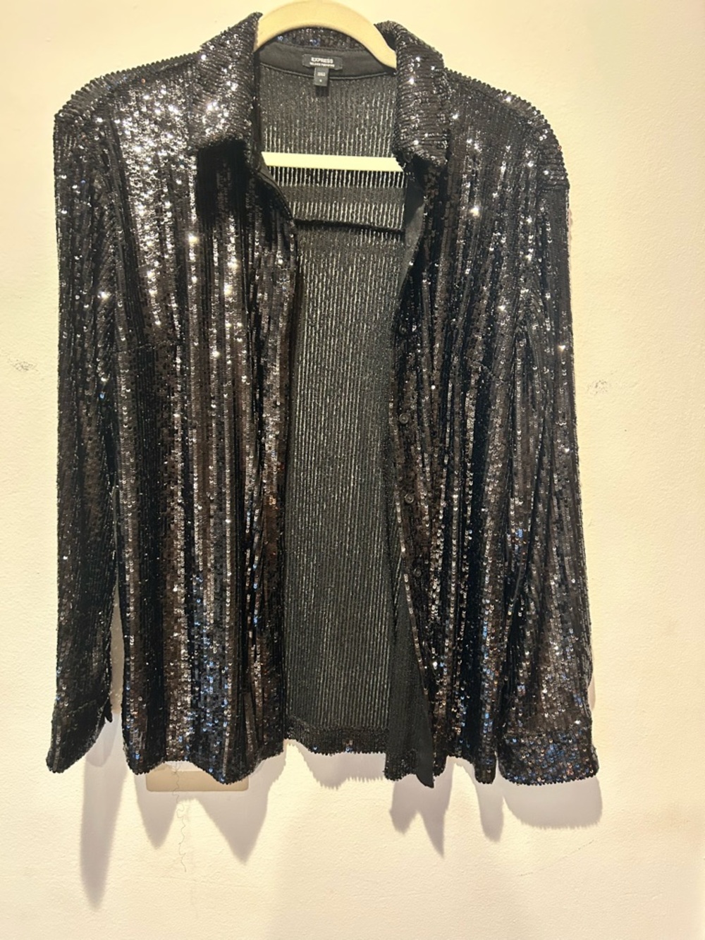 Express Black Sequined Ribbed button down shirt